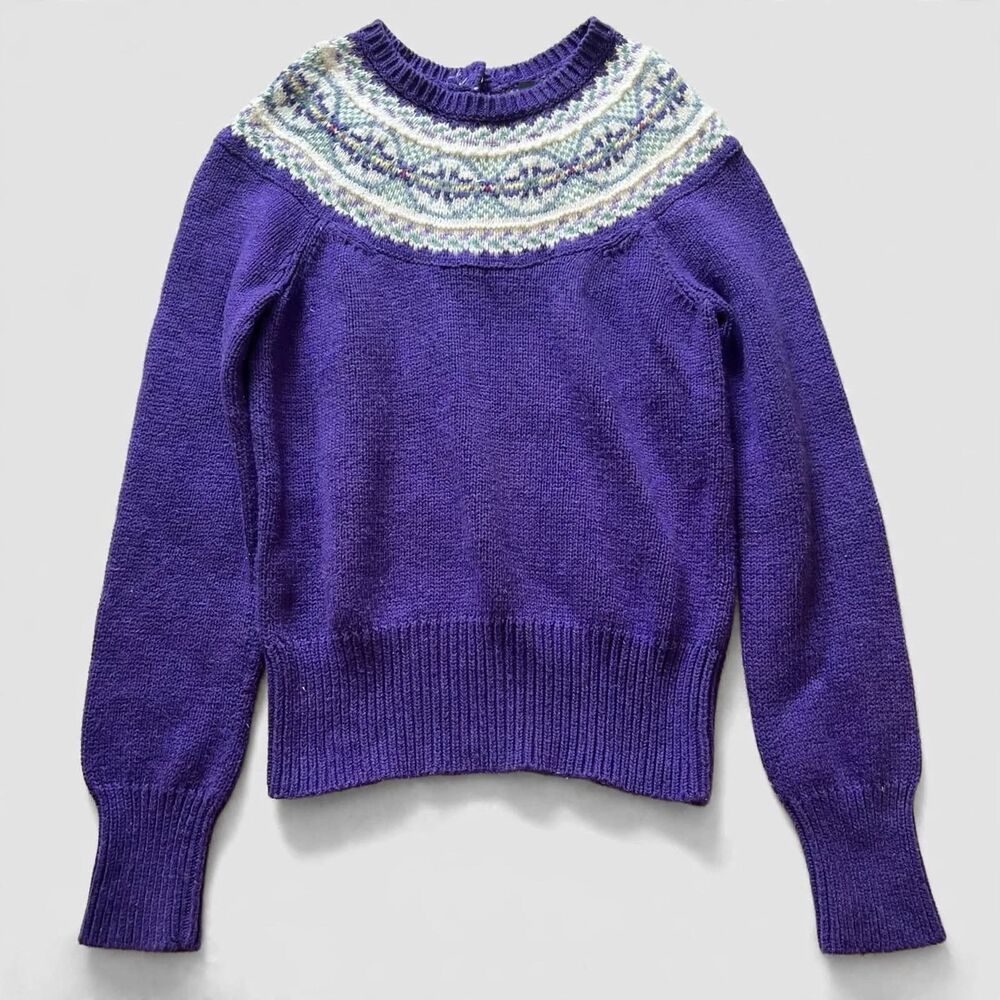 Vintage Ralph Lauren Girls Sweater M Purple Fair Isle Nordic Button Back Knit